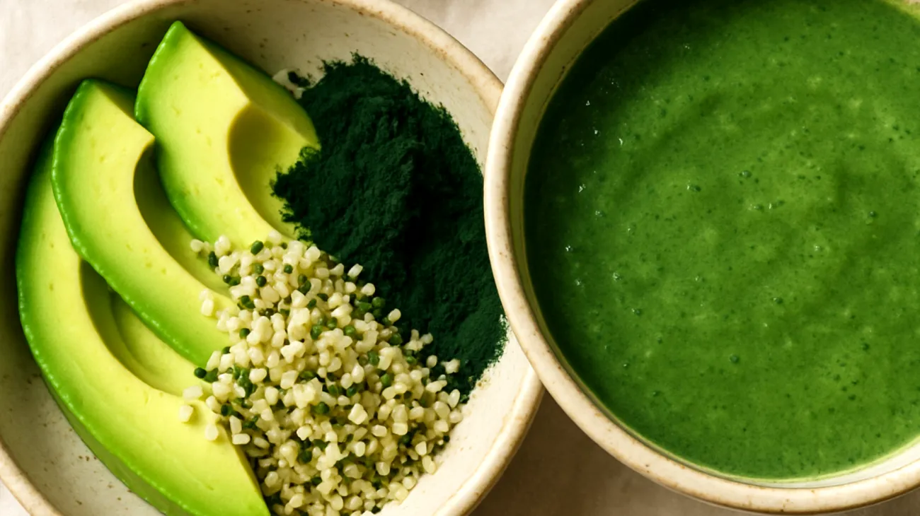 Hanfsamen-Bowl mit Spirulina und Avocado"